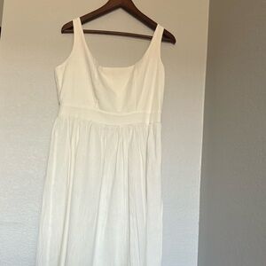 Women’s White Sleeveless Midi Dress SZ Large Cotton Blend Empire Waist Side Zip